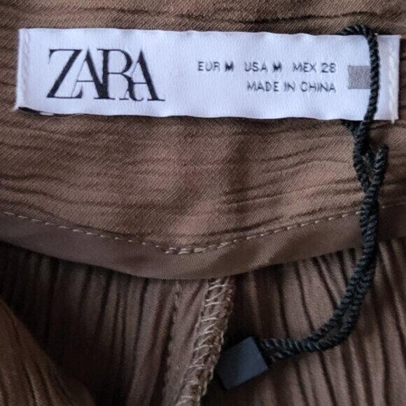 Zara High Waist Flared Leg Crinkle Pants Tall Size Medium - Picture 6 of 9